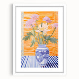 Electric Floral Wall Art - Modern Flower Vase with Vibrant Striped Background