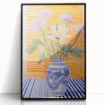 Electric Floral Wall Art - Modern Flower Vase with Vibrant Striped Background