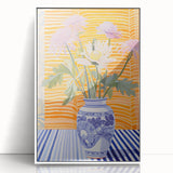 Electric Floral Wall Art - Modern Flower Vase with Vibrant Striped Background
