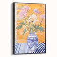 Electric Floral Wall Art - Modern Flower Vase with Vibrant Striped Background