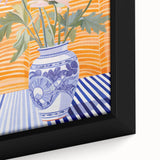 Electric Floral Wall Art - Modern Flower Vase with Vibrant Striped Background