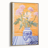 Electric Floral Wall Art - Modern Flower Vase with Vibrant Striped Background