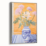 Electric Floral Wall Art - Modern Flower Vase with Vibrant Striped Background