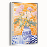 Electric Floral Wall Art - Modern Flower Vase with Vibrant Striped Background