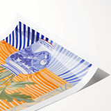 Electric Floral Wall Art - Modern Flower Vase with Vibrant Striped Background