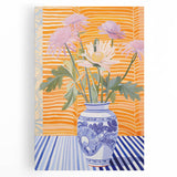 Electric Floral Wall Art - Modern Flower Vase with Vibrant Striped Background