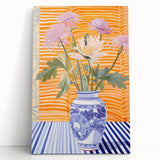 Electric Floral Wall Art - Modern Flower Vase with Vibrant Striped Background