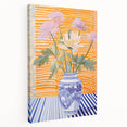 Electric Floral Wall Art - Modern Flower Vase with Vibrant Striped Background
