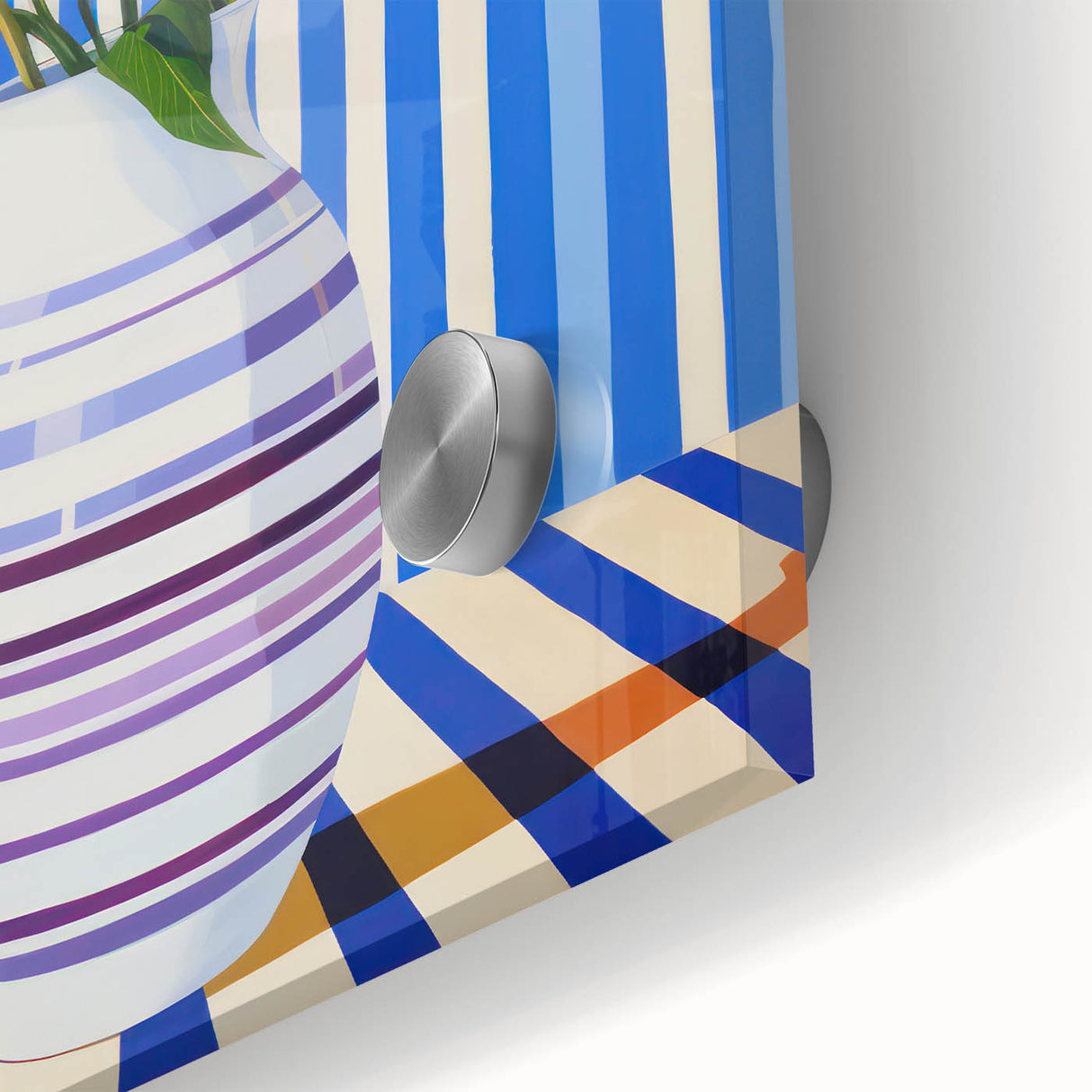 Electric Floral Wall Art - Modern Striped Vase with Vibrant Flower Display