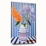 Electric Floral Wall Art - Modern Striped Vase with Vibrant Flower Display