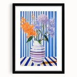 Electric Floral Wall Art - Modern Striped Vase with Vibrant Flower Display