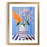 Electric Floral Wall Art - Modern Striped Vase with Vibrant Flower Display