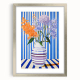 Electric Floral Wall Art - Modern Striped Vase with Vibrant Flower Display