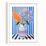 Electric Floral Wall Art - Modern Striped Vase with Vibrant Flower Display