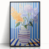 Electric Floral Wall Art - Modern Striped Vase with Vibrant Flower Display