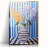 Electric Floral Wall Art - Modern Striped Vase with Vibrant Flower Display