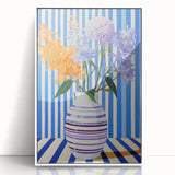Electric Floral Wall Art - Modern Striped Vase with Vibrant Flower Display