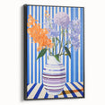 Electric Floral Wall Art - Modern Striped Vase with Vibrant Flower Display