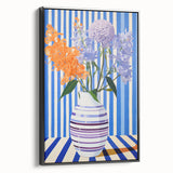 Electric Floral Wall Art - Modern Striped Vase with Vibrant Flower Display