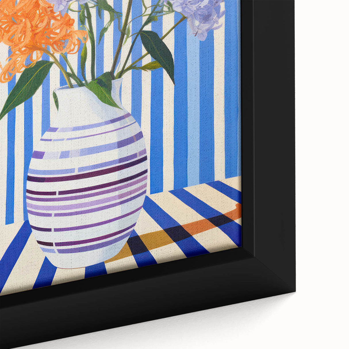 Electric Floral Wall Art - Modern Striped Vase with Vibrant Flower Display