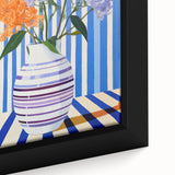 Electric Floral Wall Art - Modern Striped Vase with Vibrant Flower Display