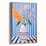 Electric Floral Wall Art - Modern Striped Vase with Vibrant Flower Display