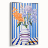 Electric Floral Wall Art - Modern Striped Vase with Vibrant Flower Display