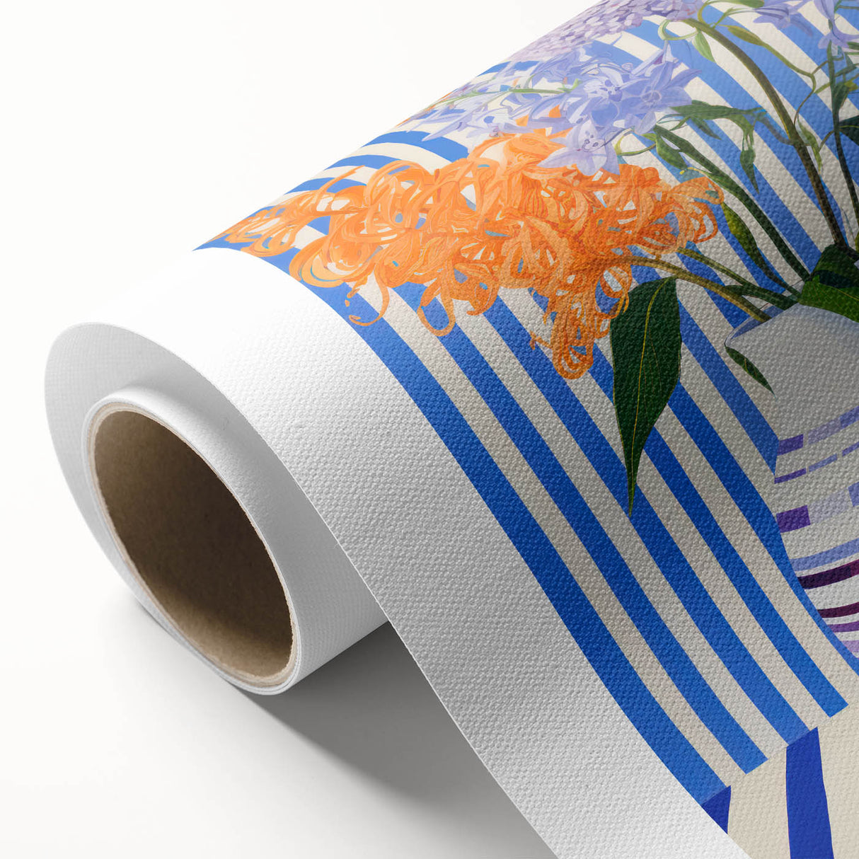 Electric Floral Wall Art - Modern Striped Vase with Vibrant Flower Display