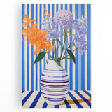 Electric Floral Wall Art - Modern Striped Vase with Vibrant Flower Display