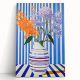 Electric Floral Wall Art - Modern Striped Vase with Vibrant Flower Display