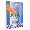 Electric Floral Wall Art - Modern Striped Vase with Vibrant Flower Display