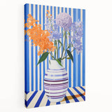 Electric Floral Wall Art - Modern Striped Vase with Vibrant Flower Display