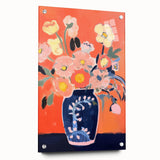 Electric Floral Wall Art - Vibrant Vase with Bold Orange Flower Display