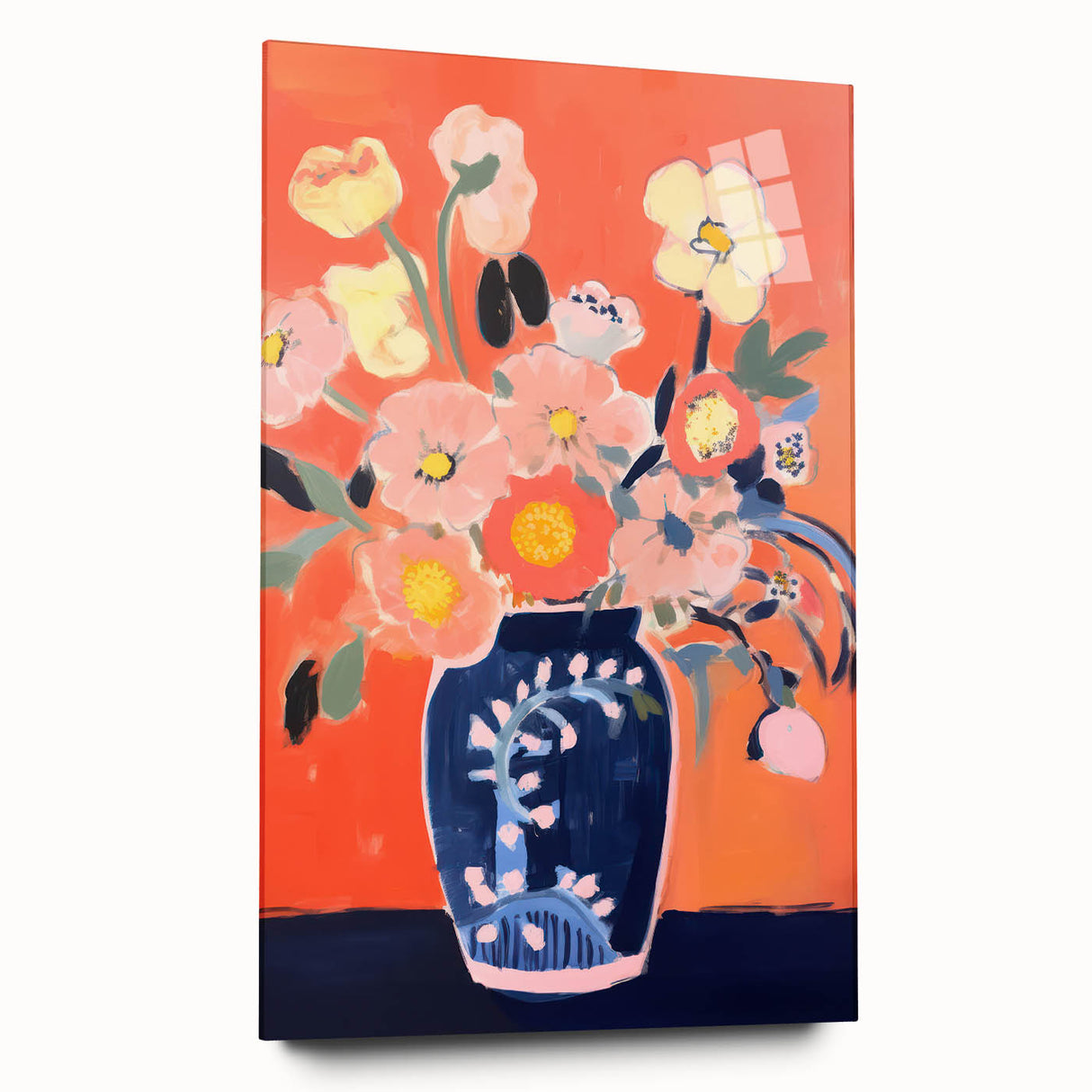 Electric Floral Wall Art - Vibrant Vase with Bold Orange Flower Display