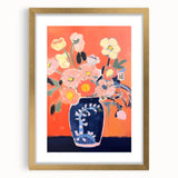 Electric Floral Wall Art - Vibrant Vase with Bold Orange Flower Display