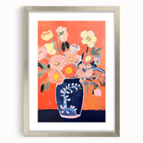 Electric Floral Wall Art - Vibrant Vase with Bold Orange Flower Display
