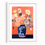 Electric Floral Wall Art - Vibrant Vase with Bold Orange Flower Display