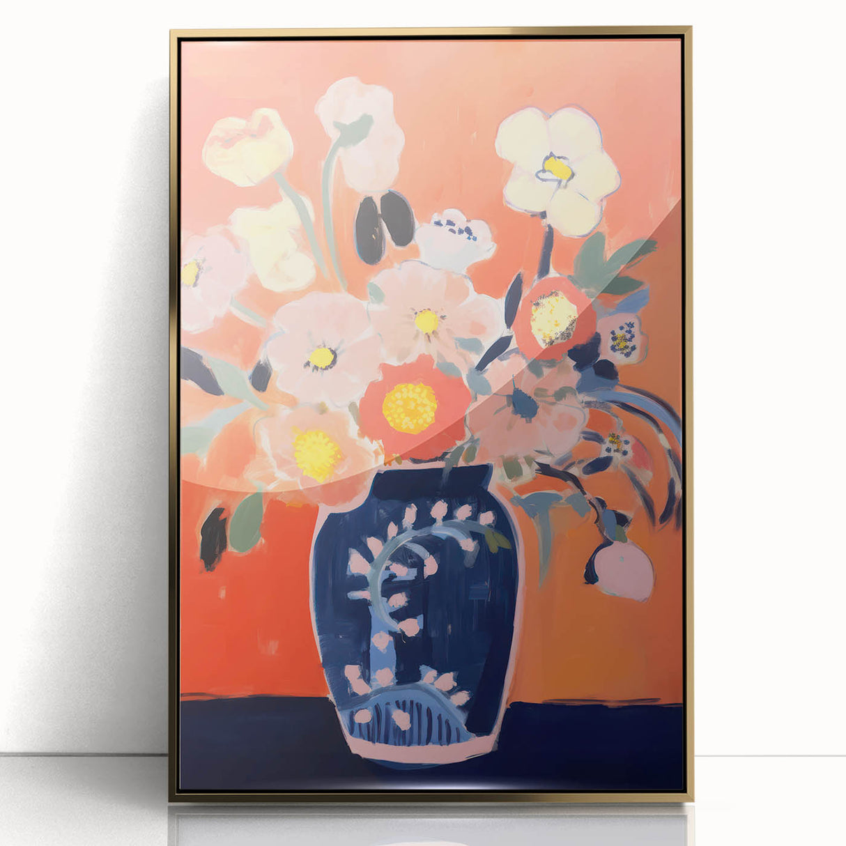 Electric Floral Wall Art - Vibrant Vase with Bold Orange Flower Display