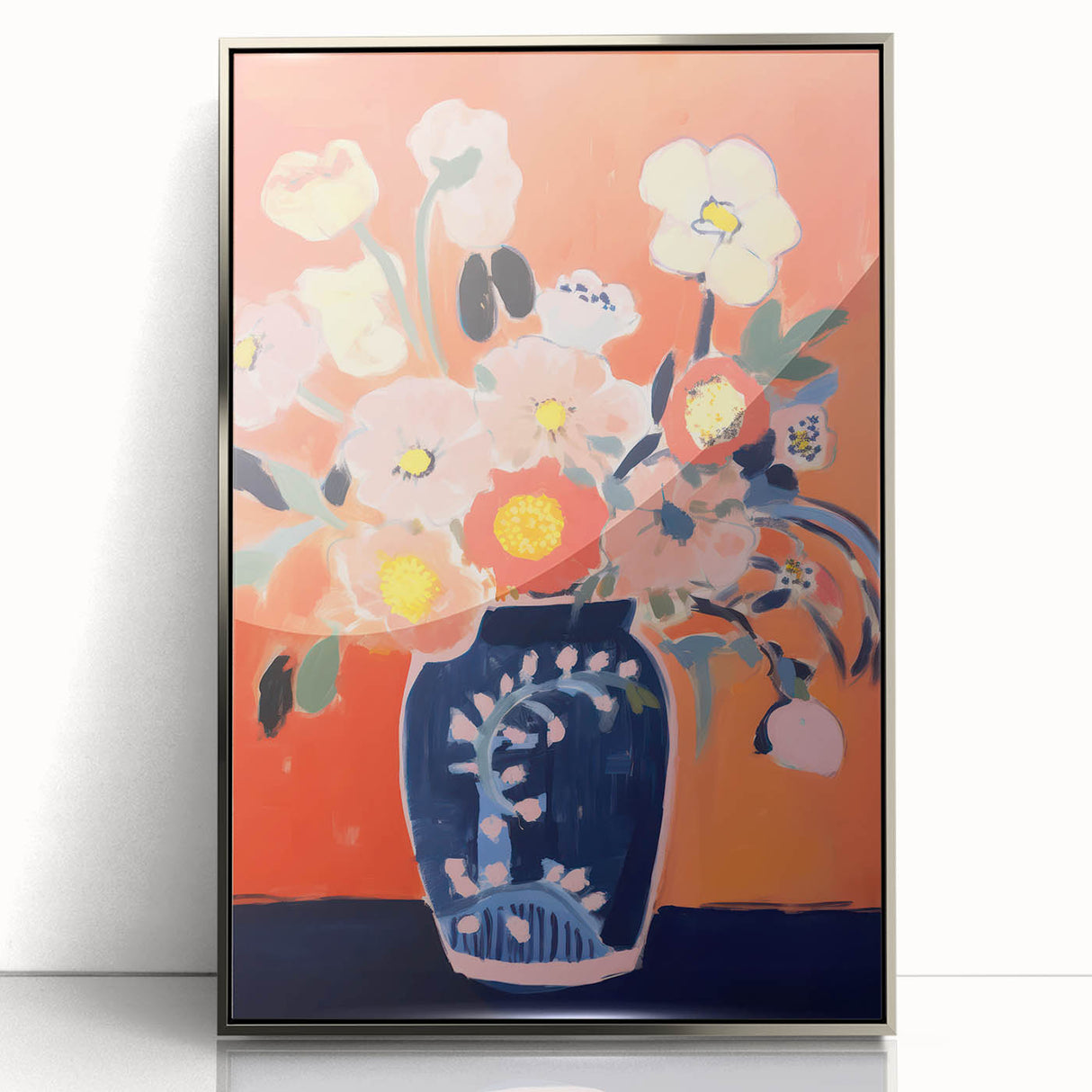 Electric Floral Wall Art - Vibrant Vase with Bold Orange Flower Display