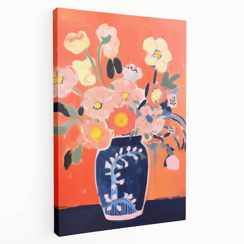 Electric Floral Wall Art - Vibrant Vase with Bold Orange Flower Display