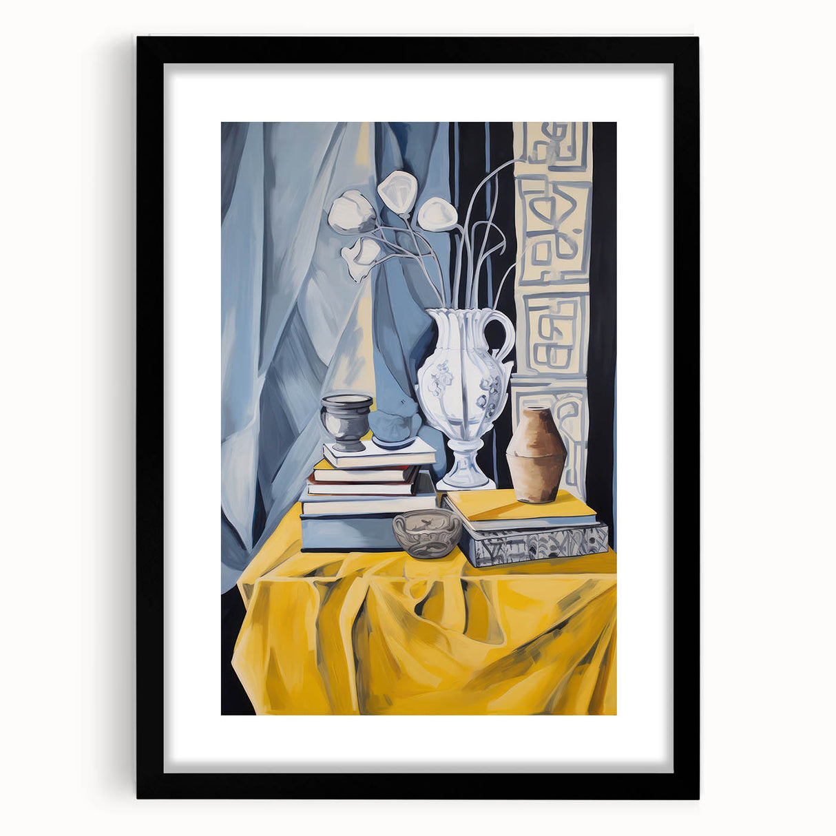 Electric Still Life Wall Art - Bold Modern Decor with Blue and Yellow Accents