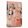 Electric Social Scene Wall Art - Vibrant Pink Modern Café Gathering