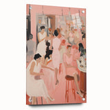 Electric Social Scene Wall Art - Vibrant Pink Modern Café Gathering