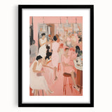 Electric Social Scene Wall Art - Vibrant Pink Modern Café Gathering