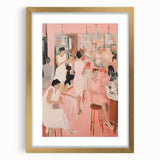 Electric Social Scene Wall Art - Vibrant Pink Modern Café Gathering
