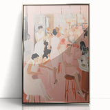 Electric Social Scene Wall Art - Vibrant Pink Modern Café Gathering