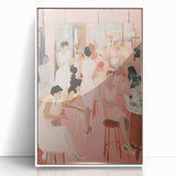 Electric Social Scene Wall Art - Vibrant Pink Modern Café Gathering