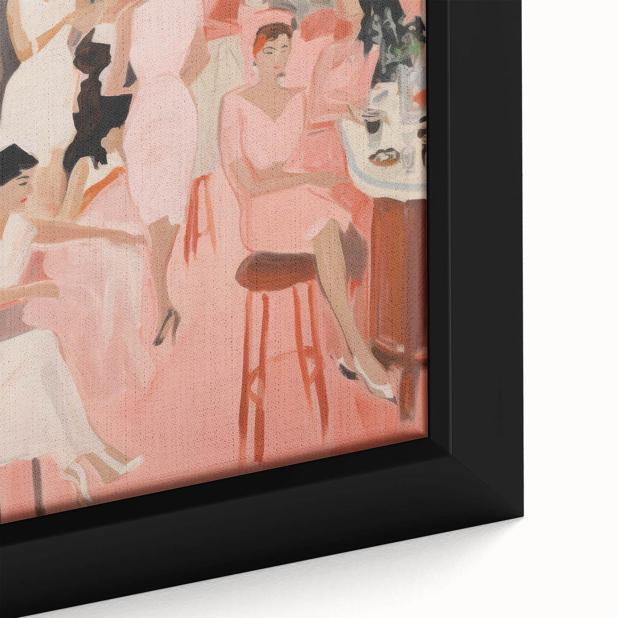 Electric Social Scene Wall Art - Vibrant Pink Modern Café Gathering