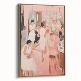 Electric Social Scene Wall Art - Vibrant Pink Modern Café Gathering