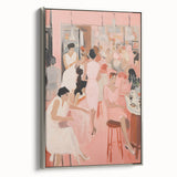 Electric Social Scene Wall Art - Vibrant Pink Modern Café Gathering